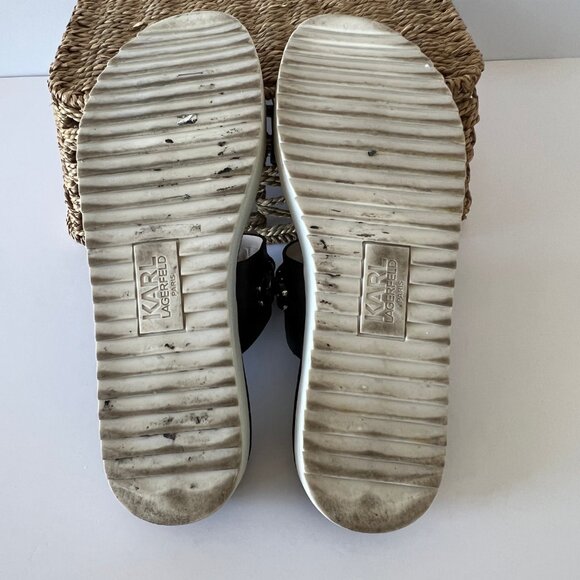 Karl Lagerfeld Paris Slip On Black Leather Sandals, Meslay, Size 8, EUC! - Picture 12 of 14